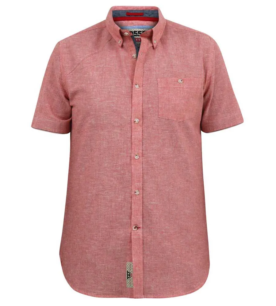 D555 Big Mens Salmon Cotton Linen Shirt With Short Sleeves (HAZELWOOD 2)